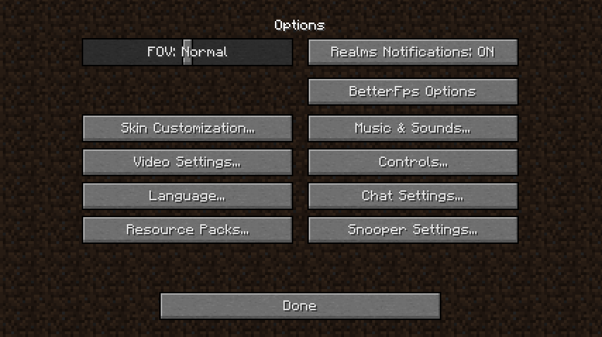 BetterFps Options