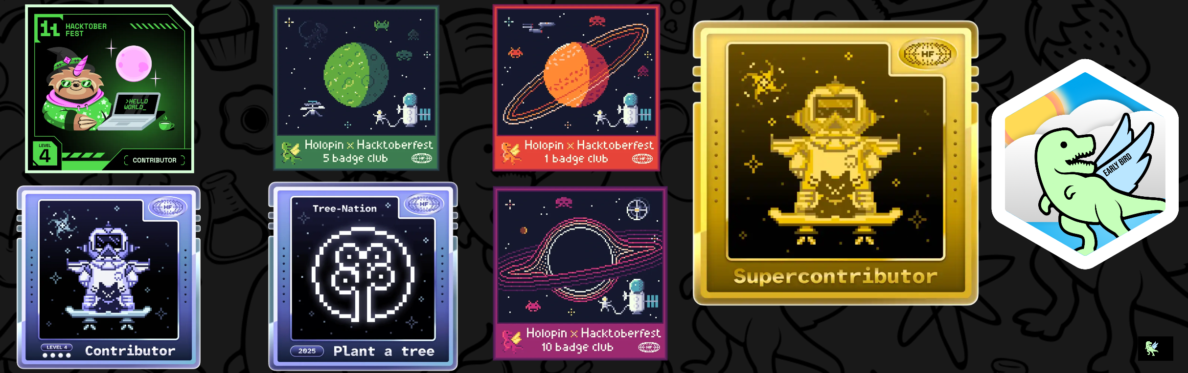 An image of @rudra00codes's Holopin badges, which is a link to view their full Holopin profile