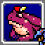 Purple frog wearing bard's red hat