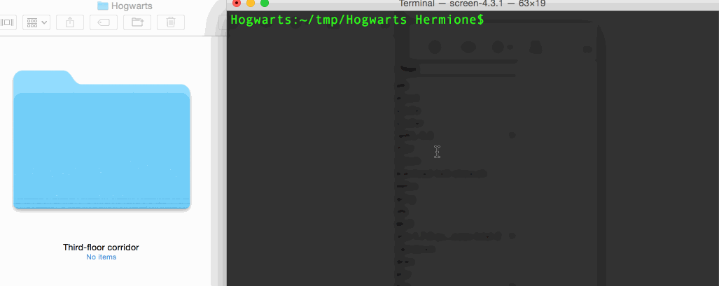 Animated GIF showing the use of the locking and unlocking charms on a macOS system from the Harry Potter dialect.