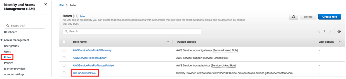 AWS console IAM role select