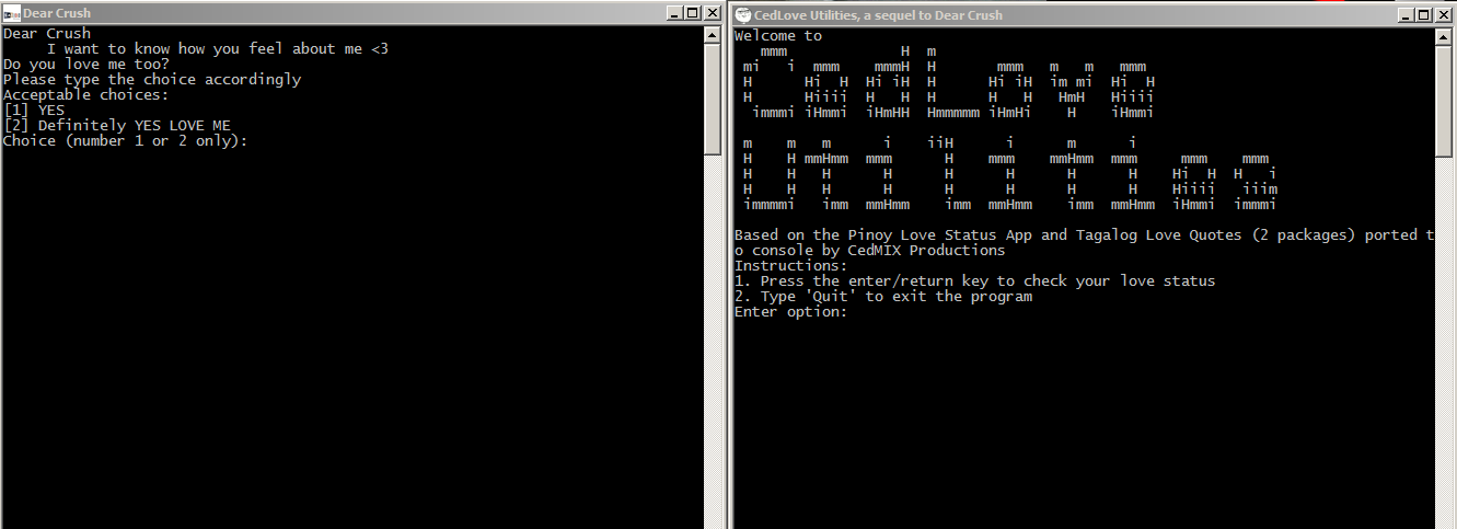 two interfaces for haygugma.exe (left) and hugotzzzzz.exe (right)