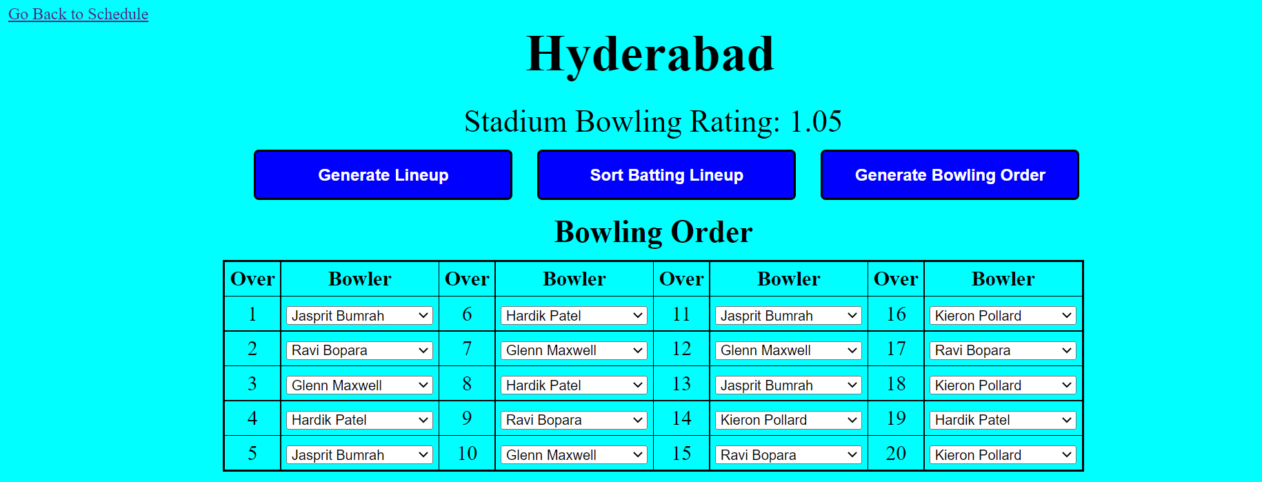 Picture Showing Screen to Change Bowling Order