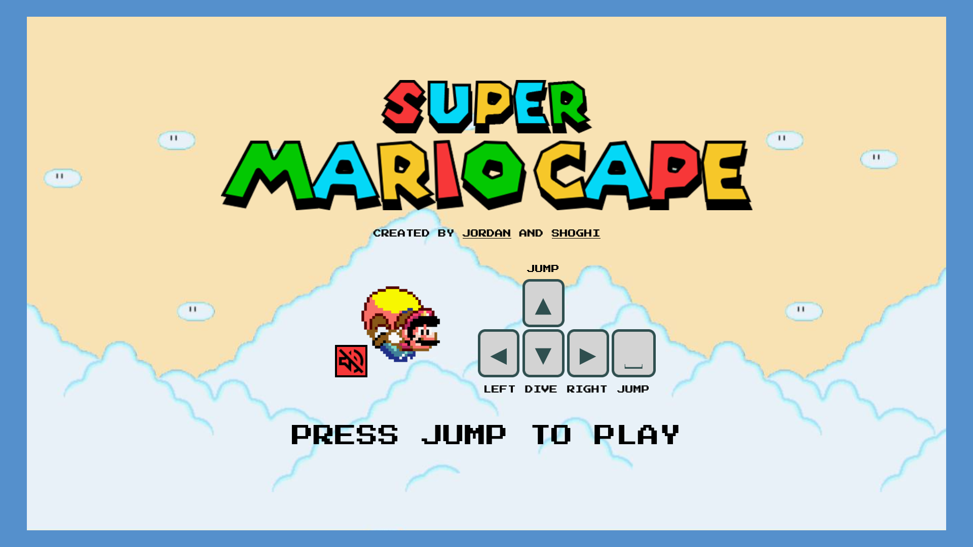 Screenshot of title screen for Super Mario Cape