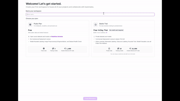 Naming workspace, choosing plan