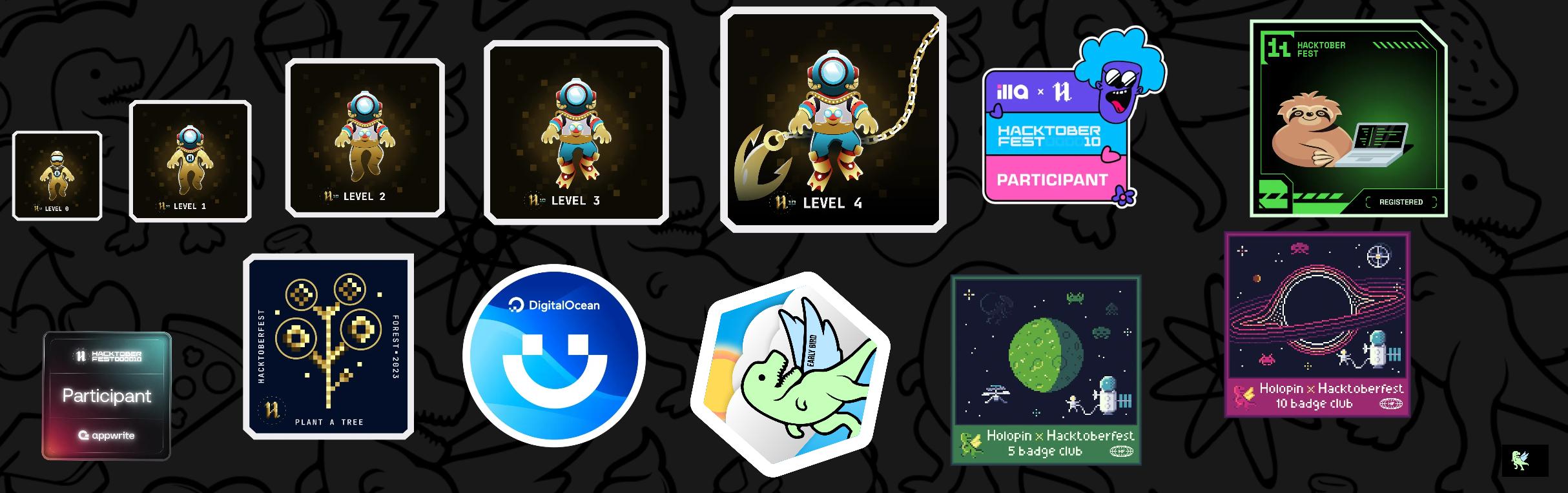 An image of @nikuunj's Holopin badges, which is a link to view their full Holopin profile