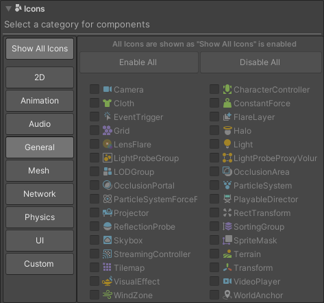 Component/Icon Settings