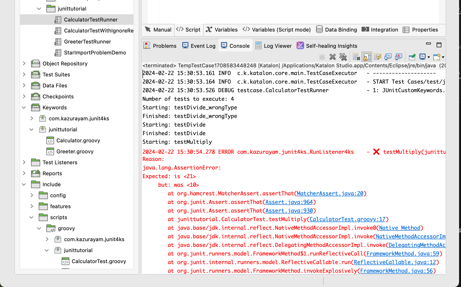 testcase execution log