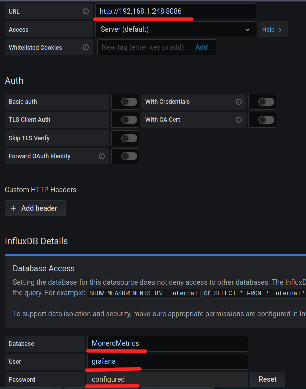 InfluxDB example setting