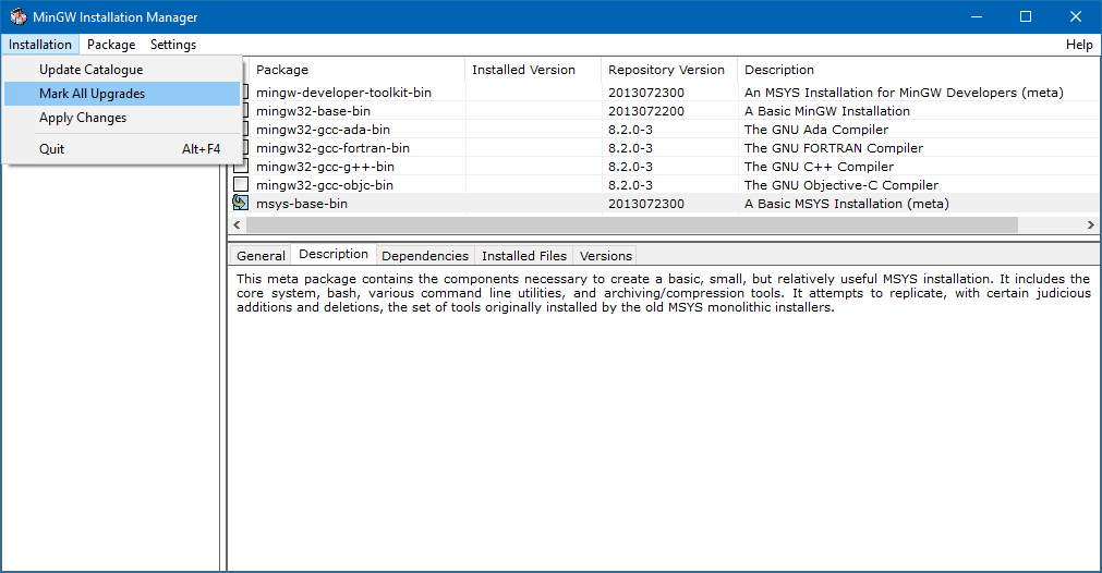 Installing msys-base