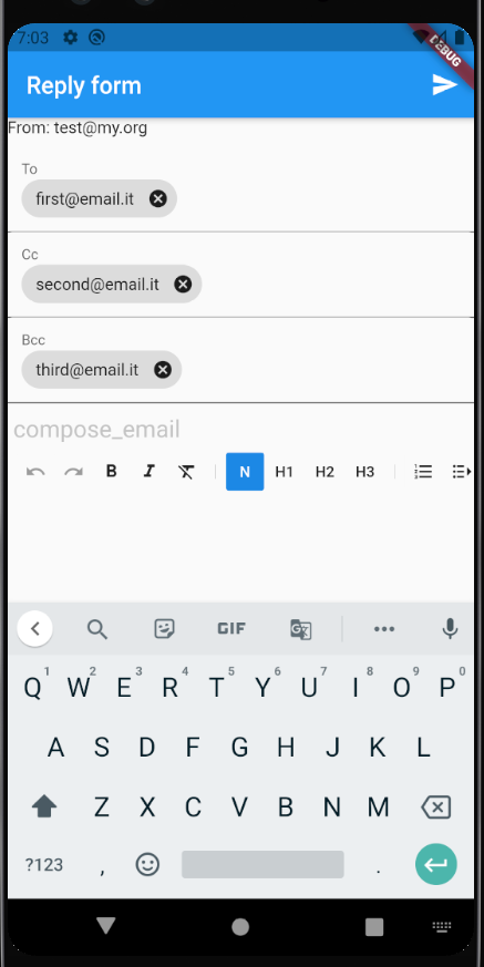 the compose email part is not expanded inside the application page