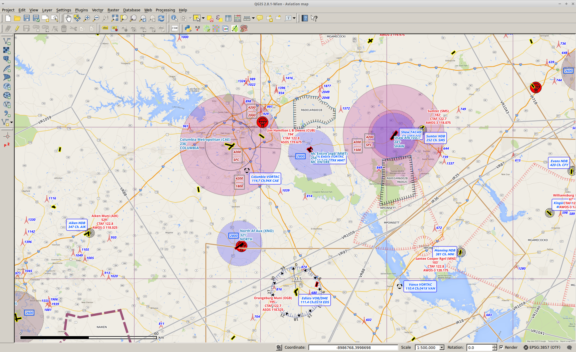 CAE and nearby airspaces and Military Traning Routes