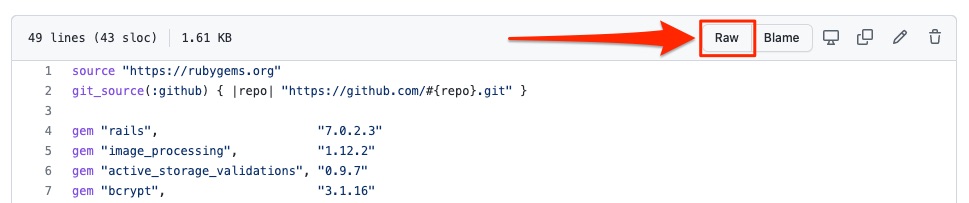 Finding the raw version of a Gemfile