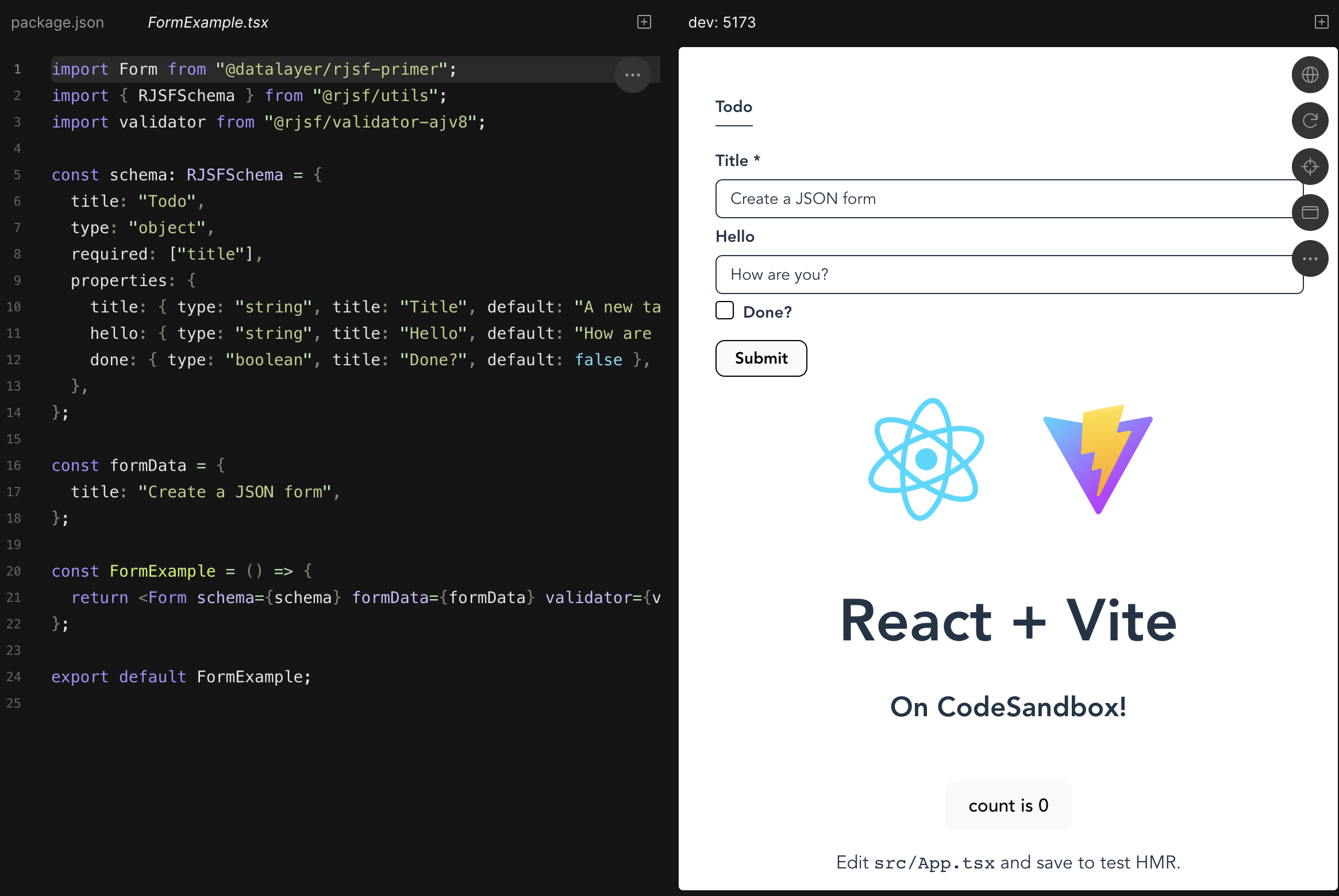 RJSF Primer Codesanbox
