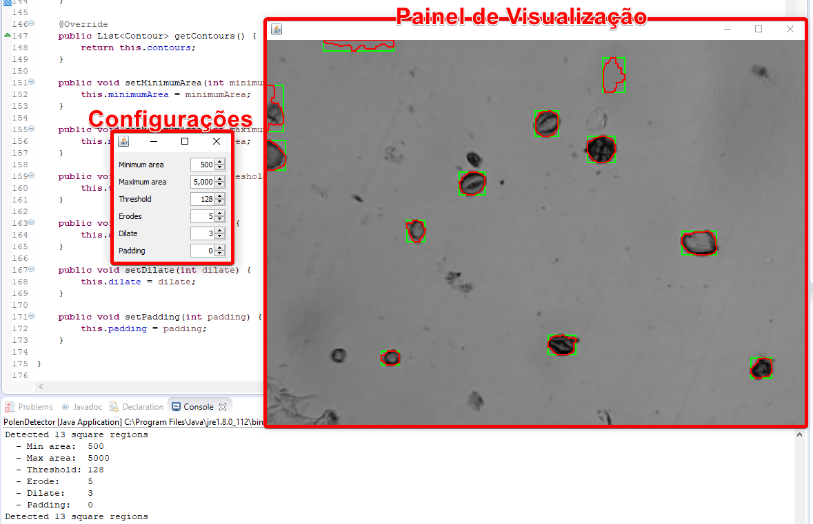 Sample image of the software running and results shown 