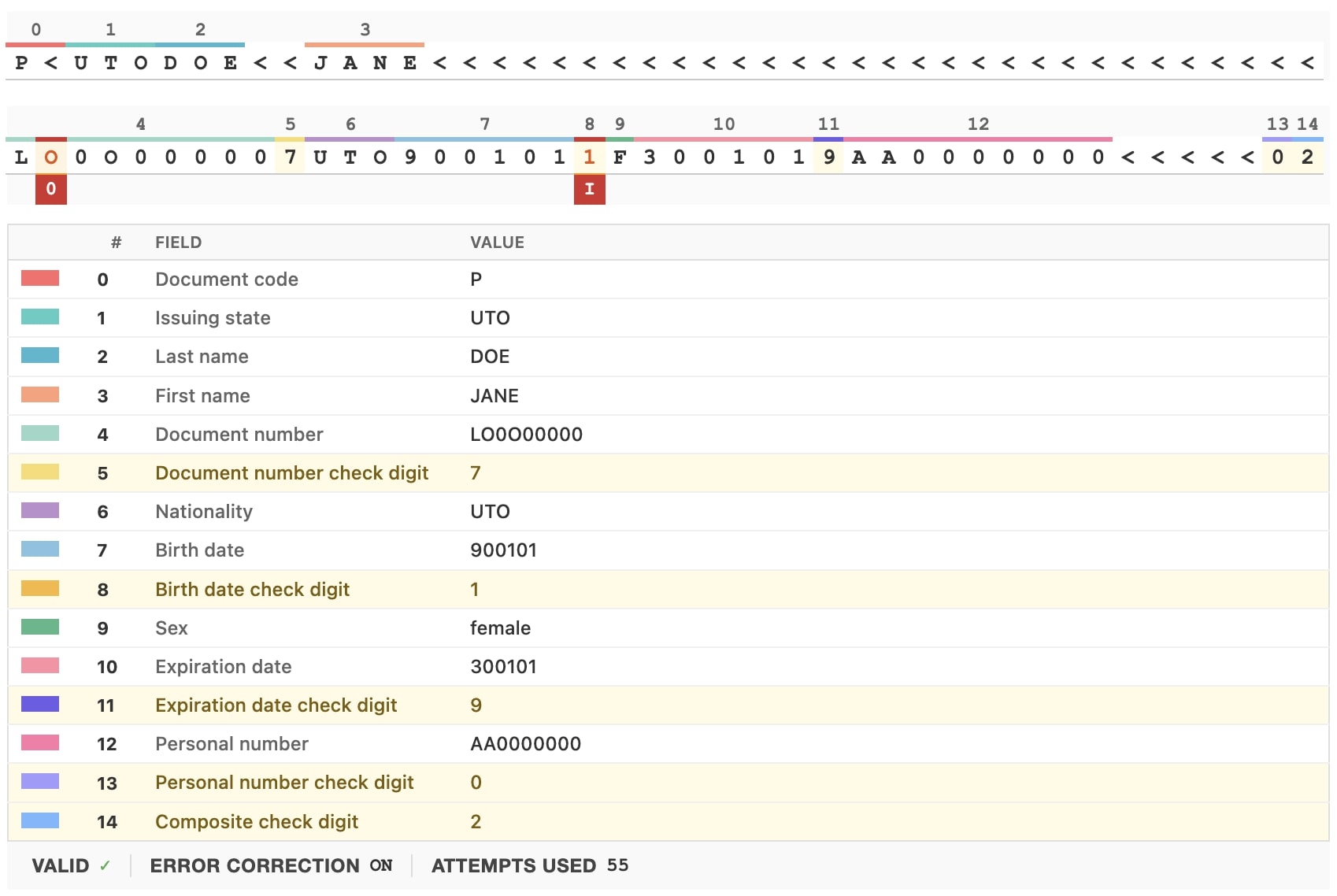 MRZ Error Correction Example