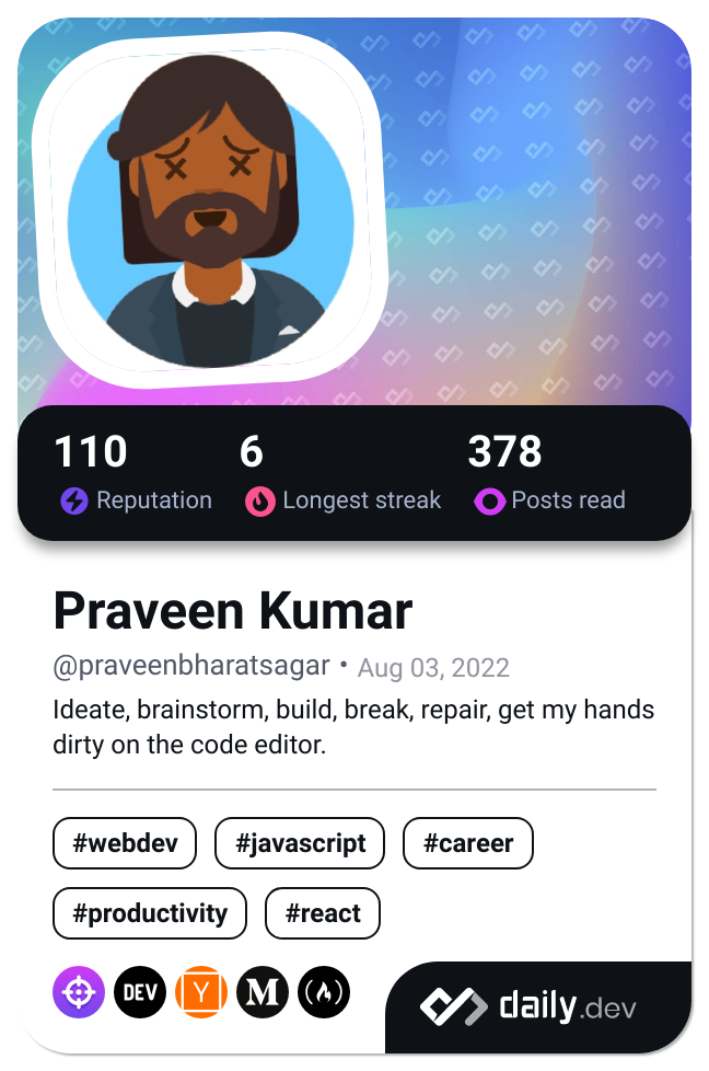 Praveen Kumar's Dev Card