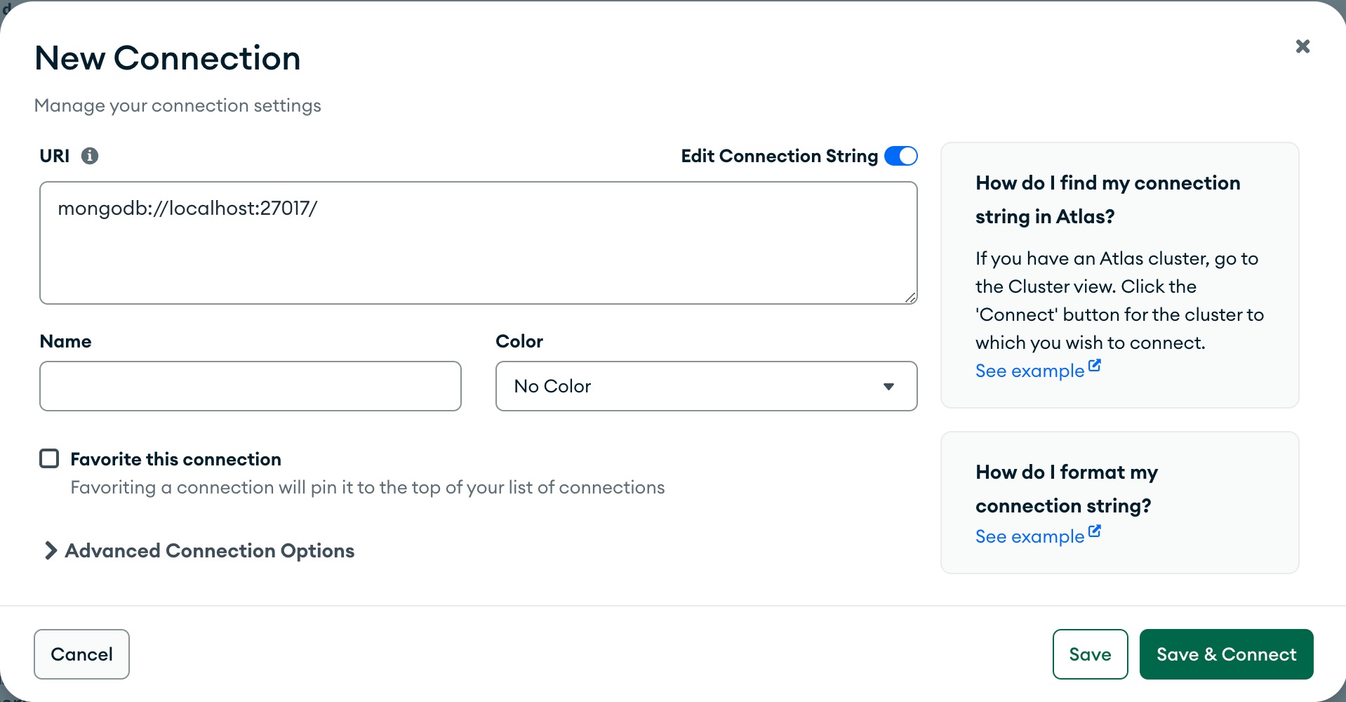 Set up New Connection in Compass