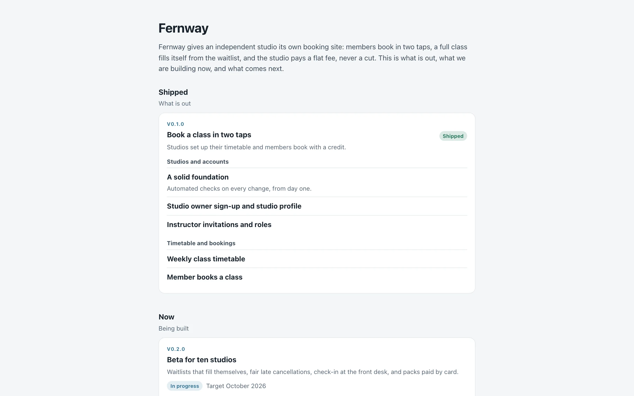 The public roadmap link: the same lanes with no code, person, or hour