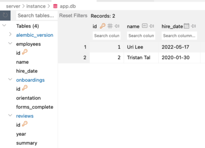 initial tables with seed data