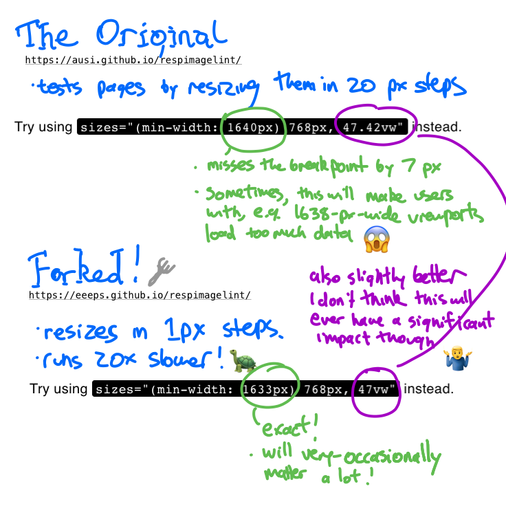 A graphic comparing the sizes output of the two versions