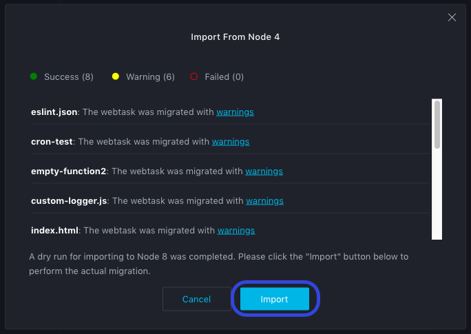 Dry Run Result Import