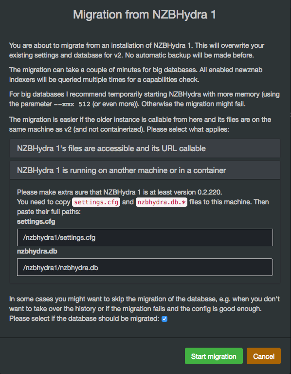 NZBHydra1 Migration