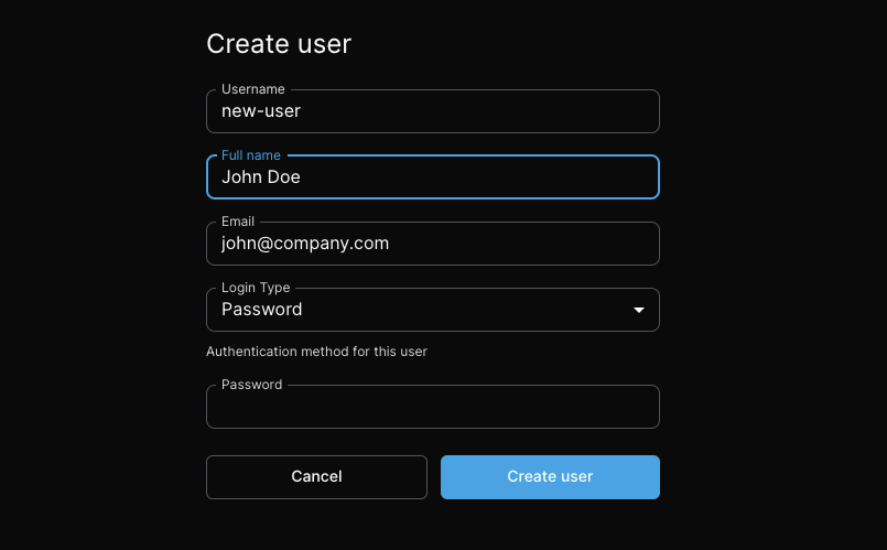 Full name field in new user form