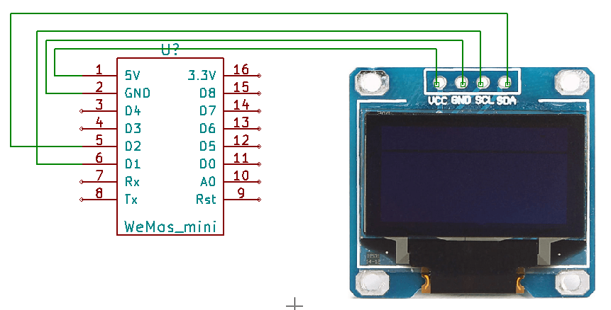 Kobling mellom Wemos D1 Mini og SSD1306 OLED