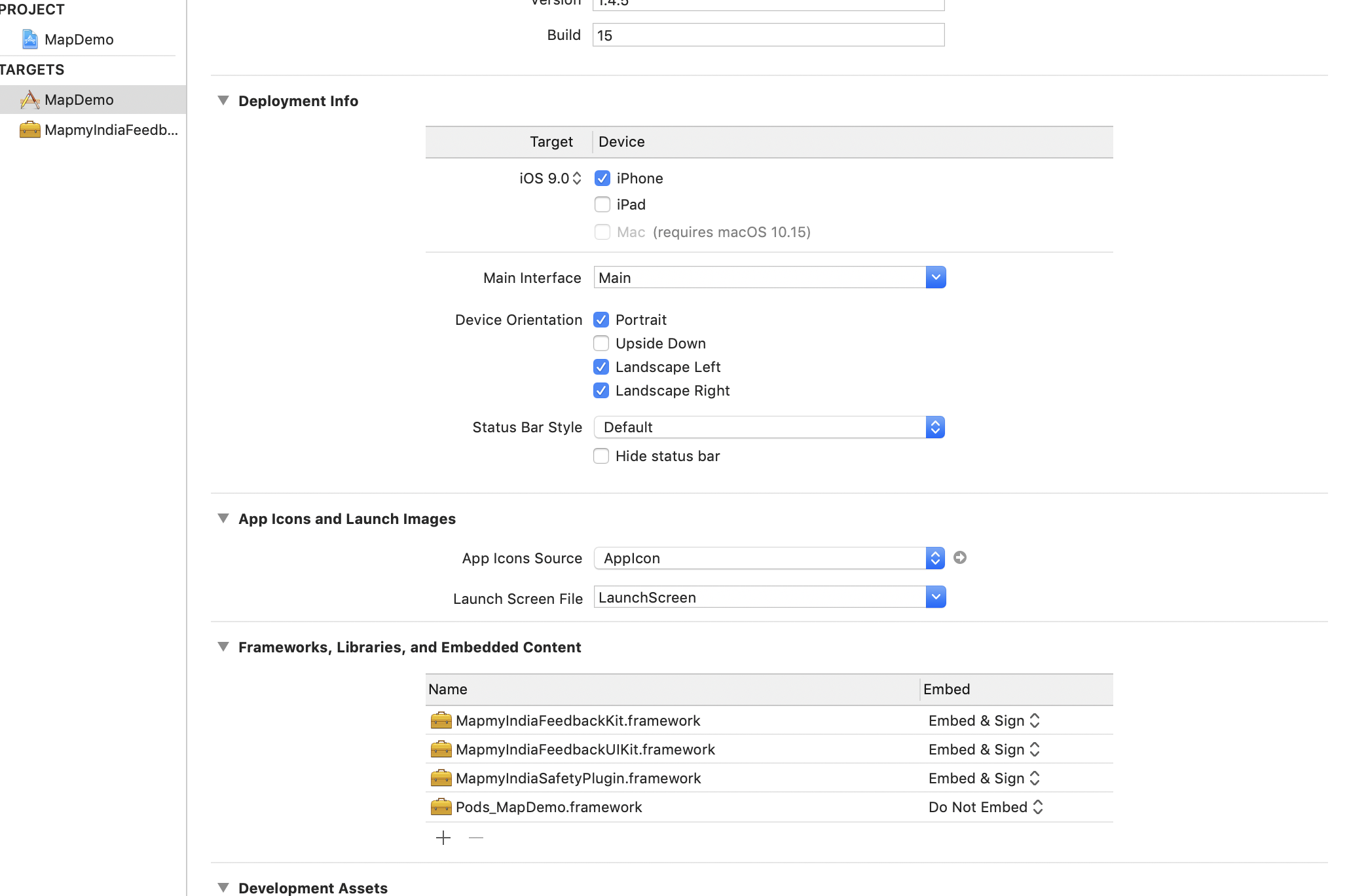 Project Settings Frameworks Embed