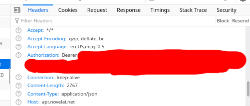 Screenshot showing the Authorization header in the Network panel.