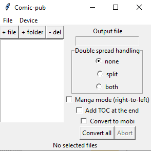 comic-pub's graphical user interface