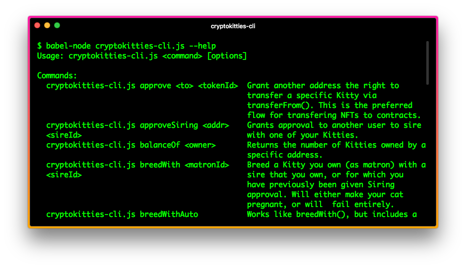 Cryptokitties CLI Help