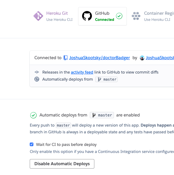 Heroku panel, Deployment