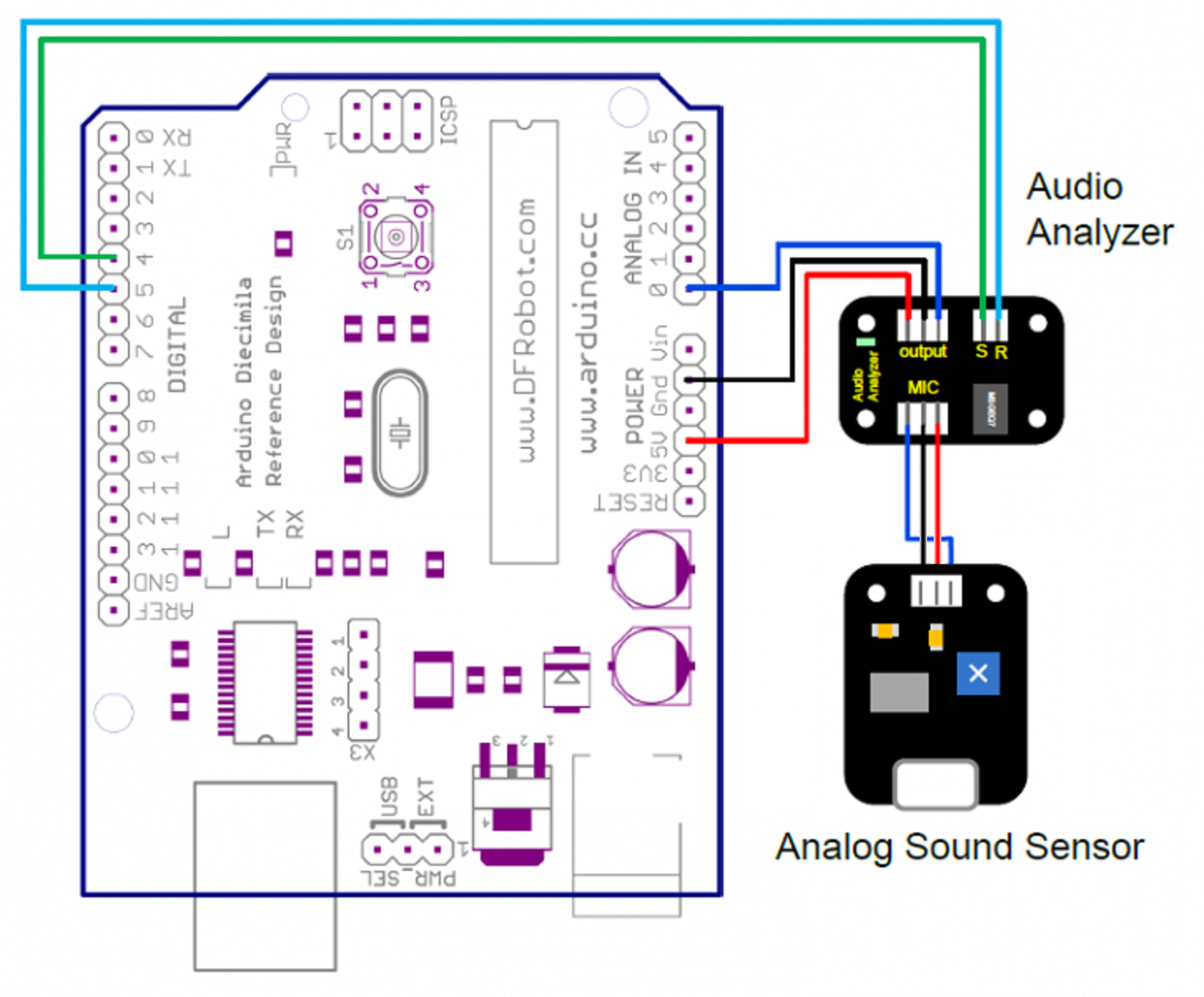 与模拟声音传感器DFR0034连线图