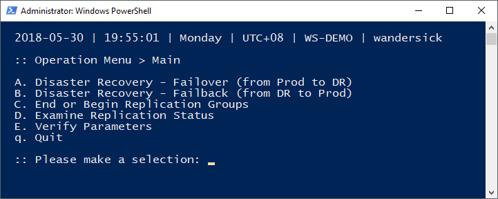 Failover and Failback Console Menu