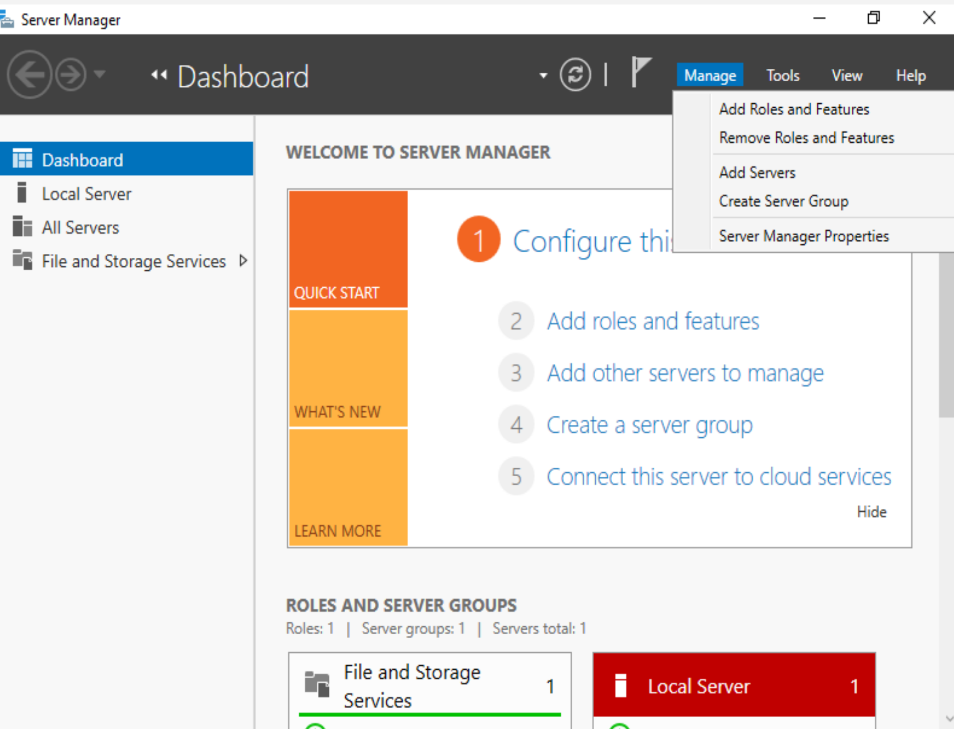 Opening the Server Manager in the DC.