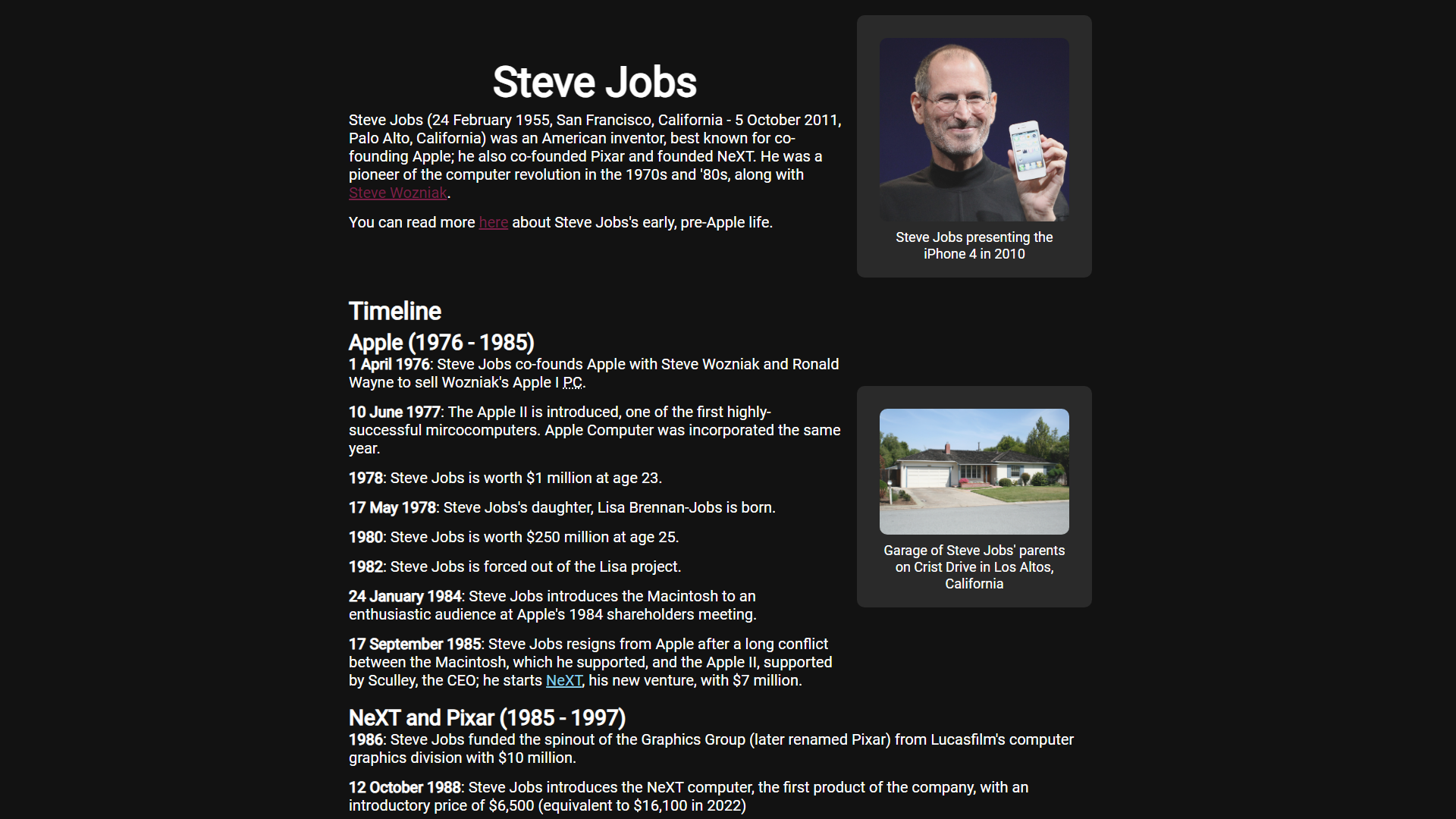 Steve Jobs Tribute Page