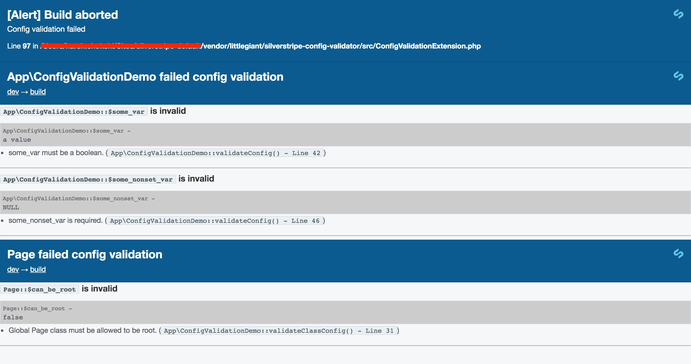 Screenshot of config validation failure screen