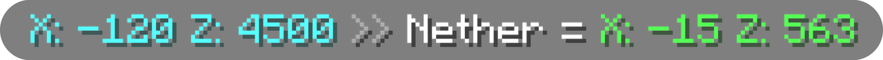 X: -120 Z: 4500 to Nether = X: -15 Z: 563