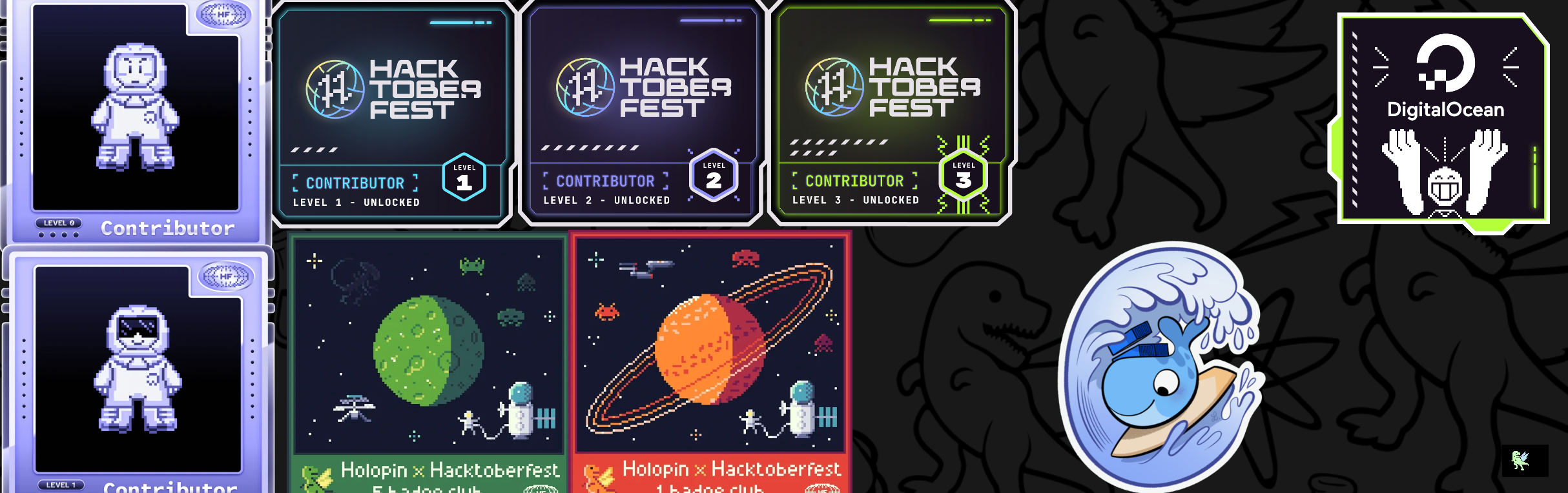 An image of @catbacon's Holopin badges, which is a link to view their full Holopin profile
