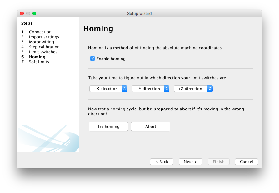 Homing setup