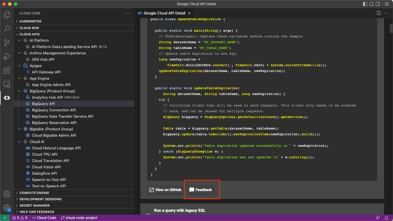 Cloud API Snippet feedback
