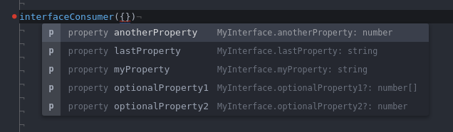 TS shows hints for interface properties