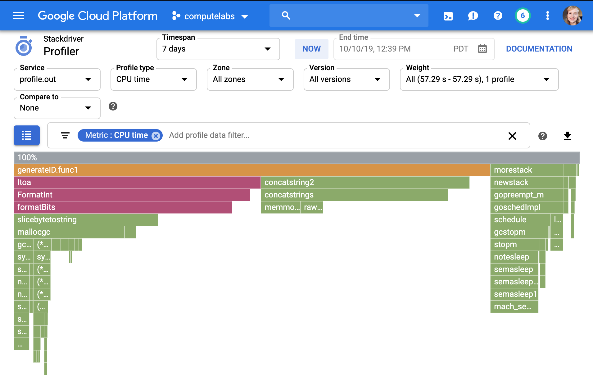 Cloud Profiler Screenshot