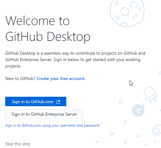 Image of the initial download screen on GitHub Desktop