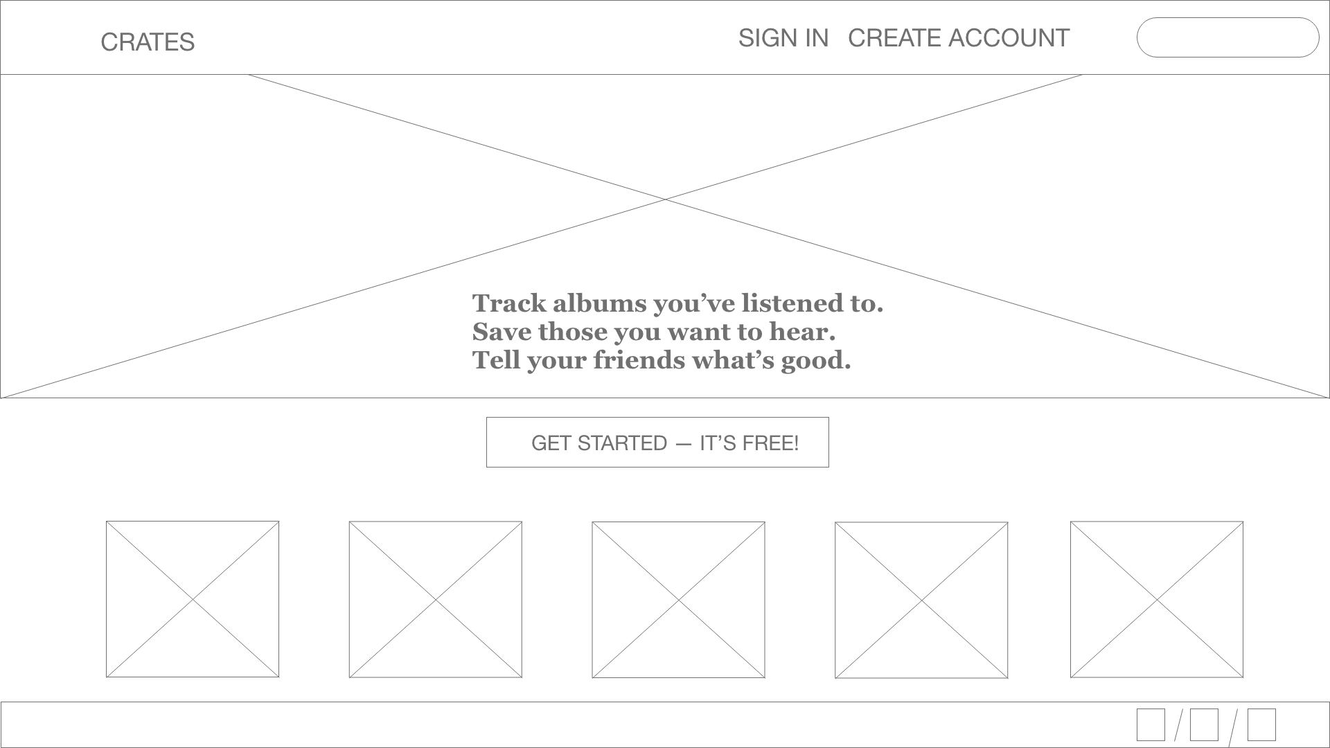 Wireframe for Crates Landing Page