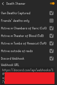 Runelite webhook settings