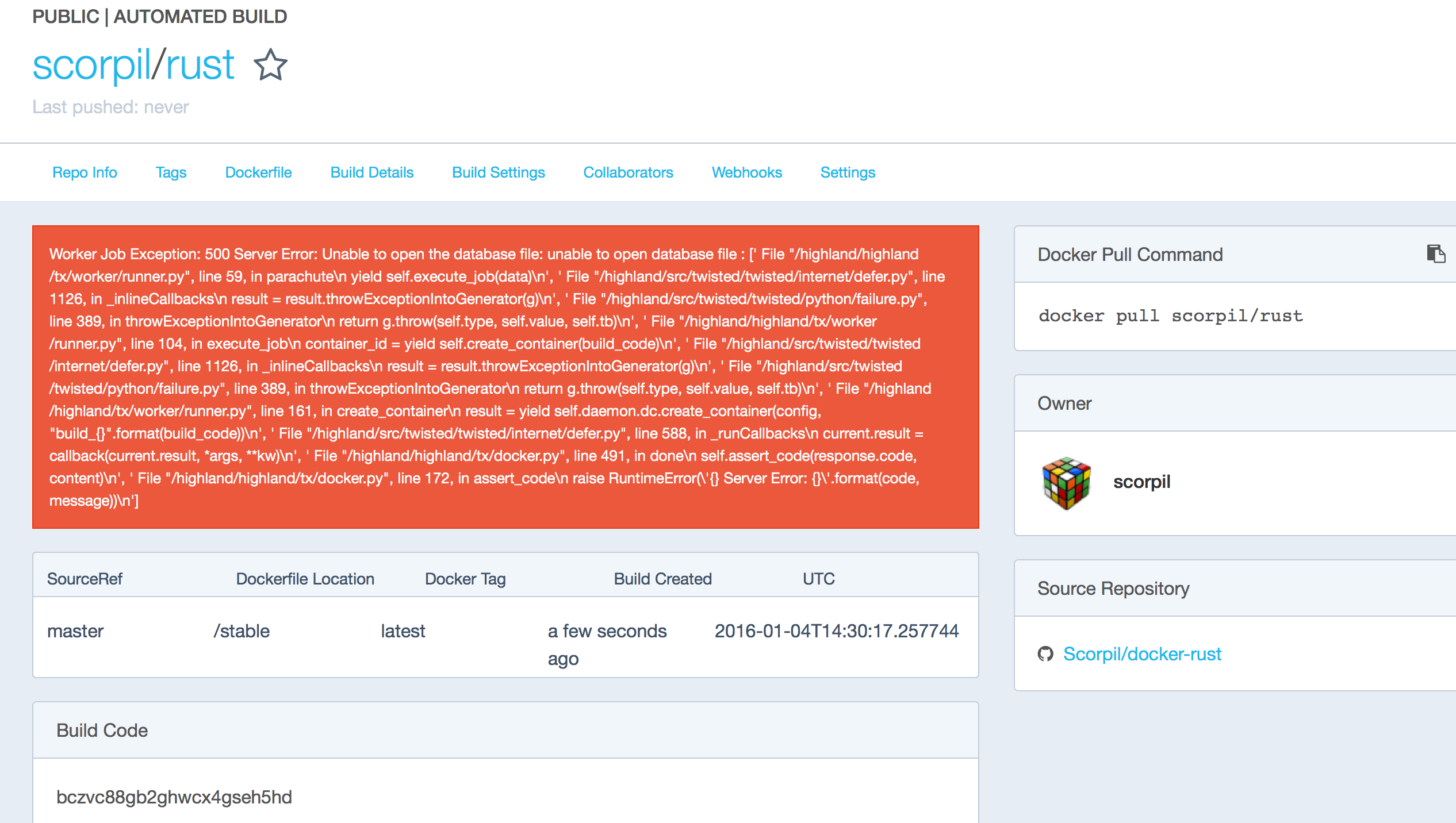 Visible stacktrace in error message · Issue #525 · docker/hub-feedback ...
