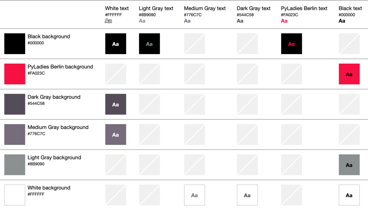 Shades of Gray with blue and red, violetish tint aimed to be a little more soft, verified for accessibility content